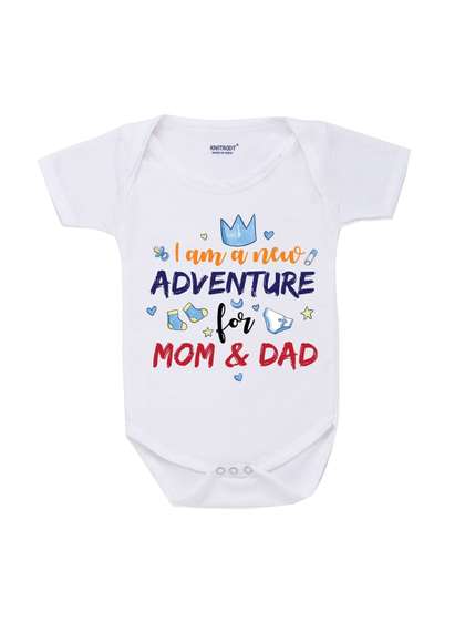 KNITROOT Infants White
                      Printed Mom and Dad Theme Cotton Bodysuit