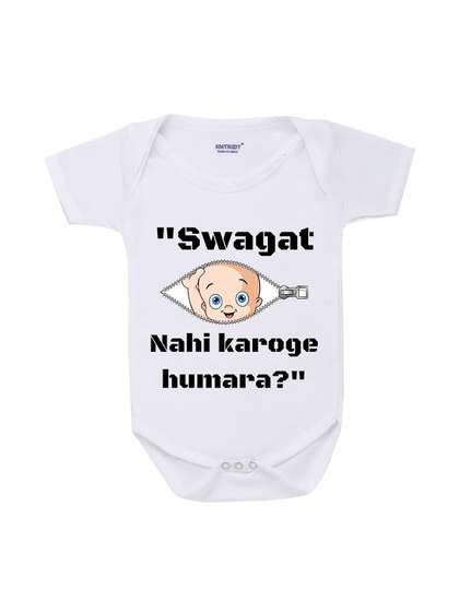 KNITROOT Infant Kids
                    White Printed Cotton Bodysuit