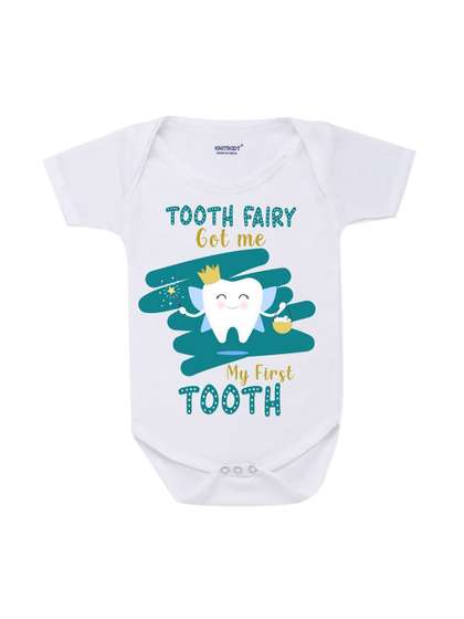 KNITROOT Infants White
                      Printed first Tooth Theme Cotton Bodysuit