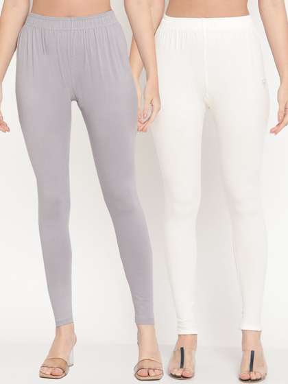 TAG 7 Women Pack of
                        2 White & Grey Solid Ankle Length Leggings