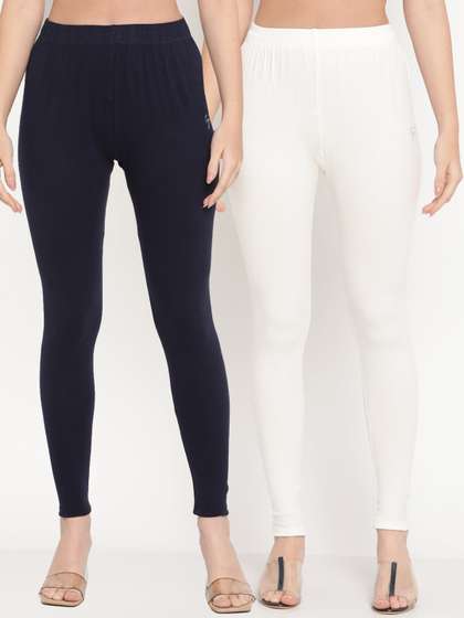 TAG 7 Pack of 2 Navy
                        Blue & Off White Ankle Length Leggings