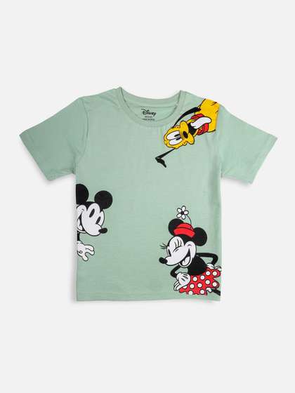 Nap Chief Kids Sage Green Disney Mickey & Friends Printed Slim Fit Cotton T-shirt