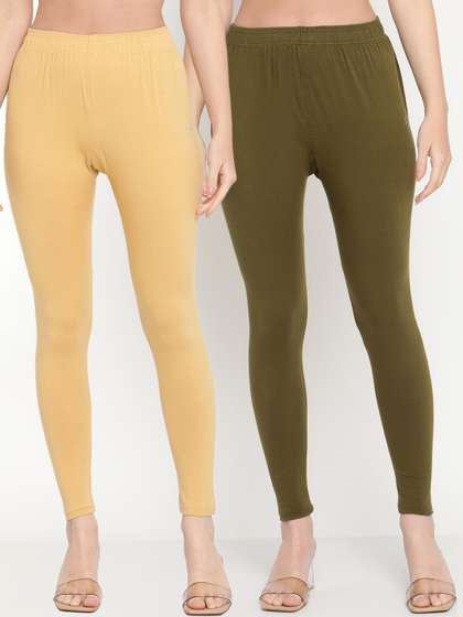TAG 7 Women Pack Of
                        2 Beige and Olive Solid Comfort-Fit Ankle-Length
                        Leggings