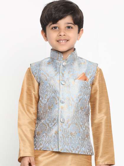VASTRAMAY Boys Banarasi Brocade Woven Slim-Fit Nehru Jackets