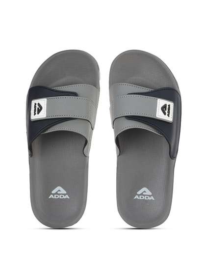 Adda Men Grey &
                    Black Printed Sliders