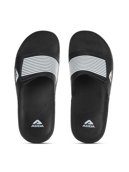 Adda Men Black &
                      White Striped Rubber Sliders