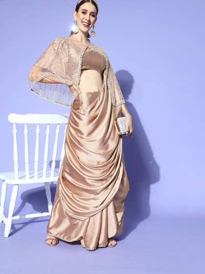 Tikhi Imli Satin Saree With Cape