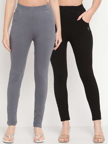 TAG 7 Women Set of 2
                        Grey & Black Ankle Length Leggings
