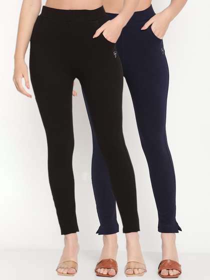 TAG 7 Women Pack
                          of 2 Black & Navy Blue Solid Kurti Pants