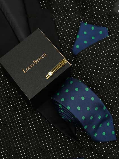 LOUIS STITCH Men Polka
                      Dotted Blue Italian Silk Necktie Accessory Gift
                      Set