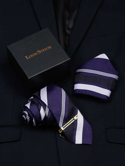 LOUIS STITCH Men Striped
                    Italian Silk Necktie Accessory Gift Set