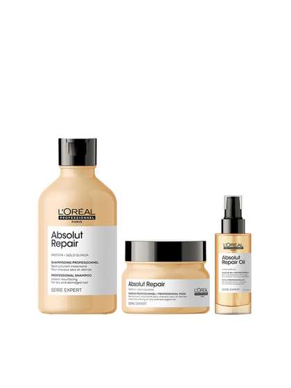 LOreal Professionnel Absolut Repair Shampoo + Mask + Hair Serum Set with Protein & Omega-9