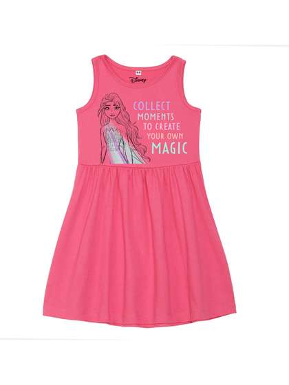 Disney by Wear Your Mind
                    Girls Pink & Blue Alsa Printed Round Neck Fit
                    & Flare Dress