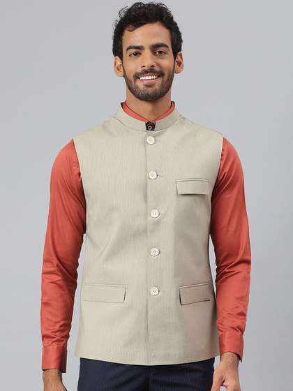 MR BUTTON Men Striped Nehru Jacket
