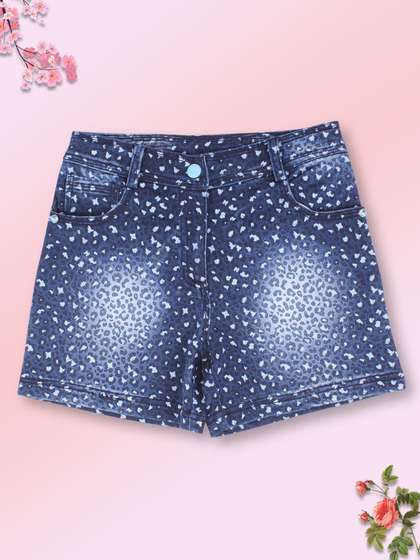 CUTECUMBER Girls Blue
                    Animal Printed Denim Shorts