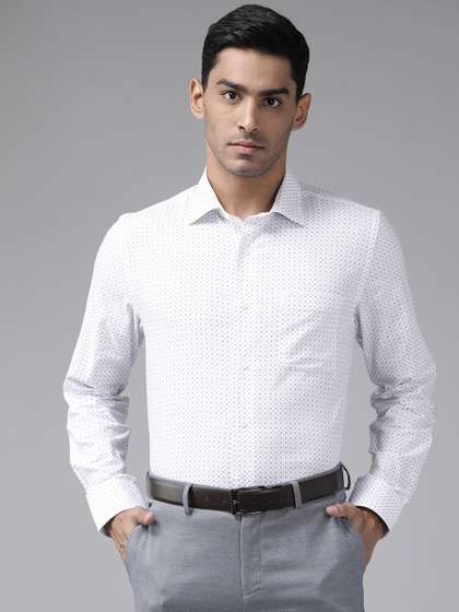 Blackberrys Men White & Navy Blue India Slim Fit Printed Pure Cotton Formal Shirt