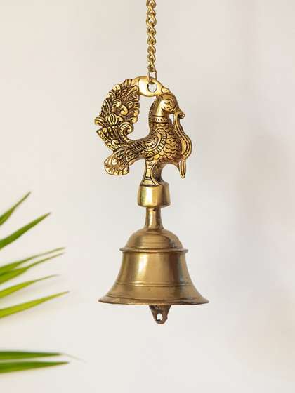 ExclusiveLane Peacock Brass Hand Etched Navratri Pooja Bell