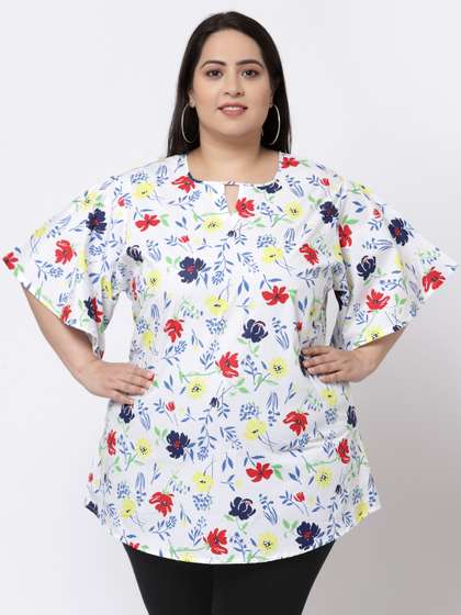KLOTTHE Plus Size
                          Women Multicoloured Floral Print Cotton
                          Keyhole Neck Top