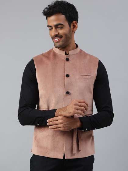 MR BUTTON Men Solid Woven Nehru Jacket