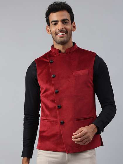 MR BUTTON Men Velvet Nehru Jacket