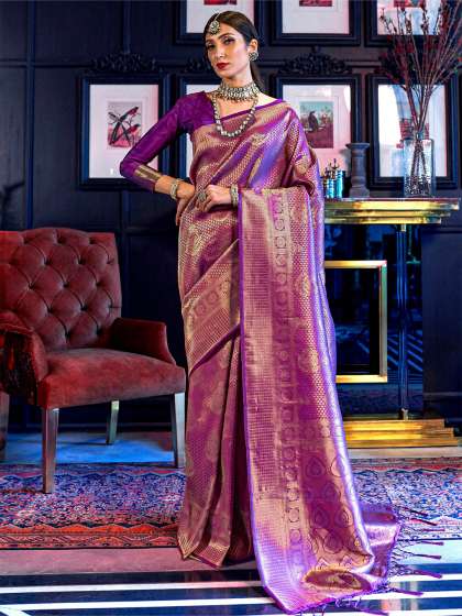 Mitera Purple Woven Design Kanjeevaram Silk Saree