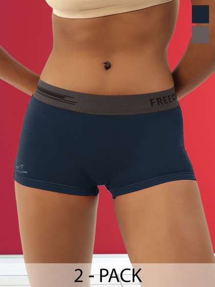 FREECULTR Women Grey
                        & Navy Blue Set Of 2 Antibacterial Micro
                        Modal Boy Shorts