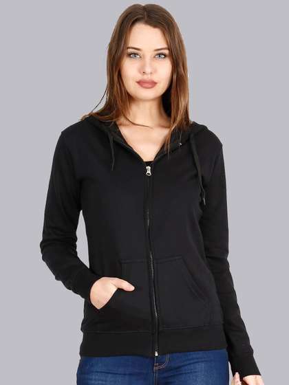 Fleximaa Women
                          Black Hooded Cotton Front-Open Sweatshirt