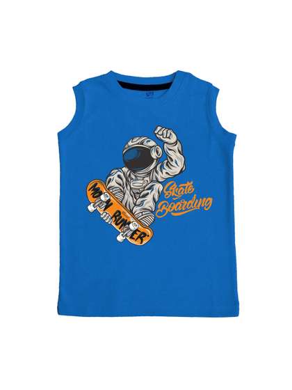 x2o Kids Blue &
                      Orange Printed Pure Cotton Innerwear Vests
