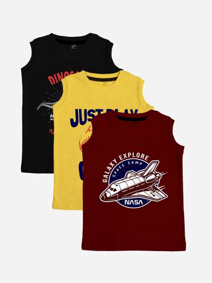 x2o Kids Pack Of 3
                    Printed Pure Cotton Basic Innerwear Vests