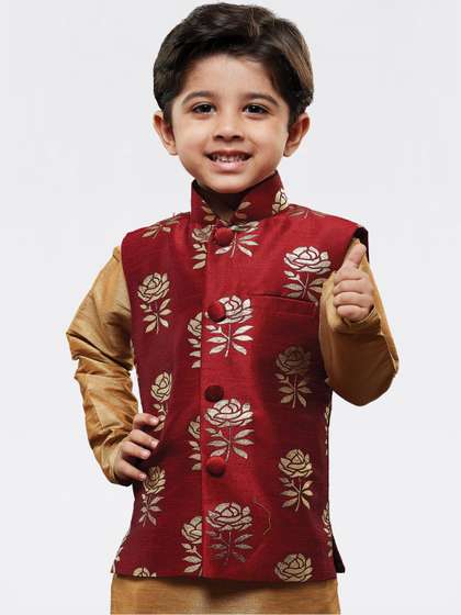 VASTRAMAY Boys Printed Woven Slim-Fit Nehru Jackets