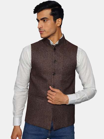 Wintage Men Woven-Design Woolen Nehru Jacket