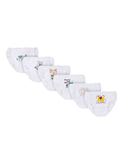 Bodycare Girls Pack Of 6
                    White Printed Cotton Basic Briefs