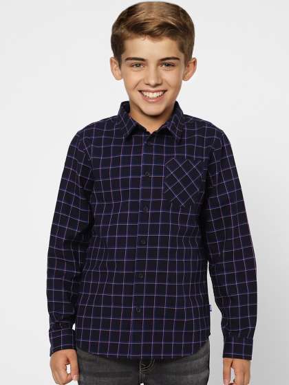 Jack & Jones Boys Navy Blue Windowpane Checks Checked Casual Shirt