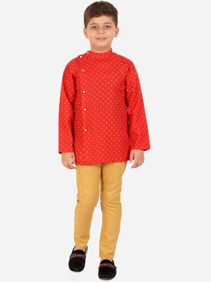 Superminis Boys Red
                    Ethnic Motifs Pure Cotton Kurta with Pyjamas