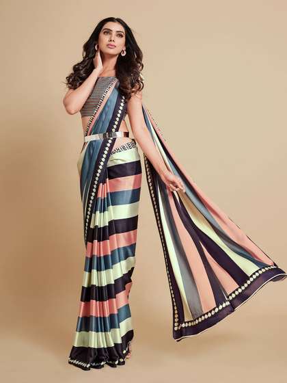Sangria Striped Satin Saree