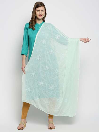Dupatta Bazaar Women
                        Green Embroidered Poly Chiffon Dupatta