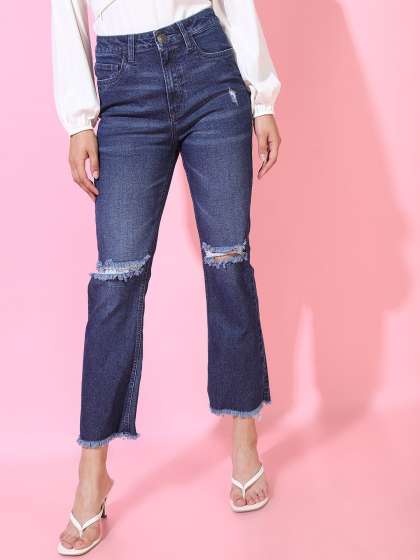 Tokyo Talkies Women Blue Straight Fit Cropped Jeans