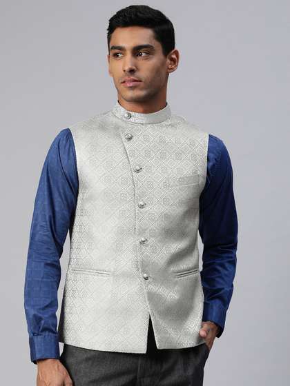 MANQ Men Jaquard Woven Nehru Jacket