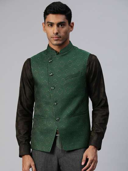 MANQ Men Jaquard Woven Nehru Jacket
