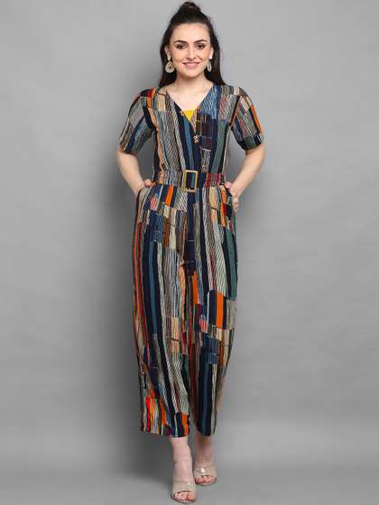 J Turritopsis Blue & Orange Foil Printed Basic Jumpsuit