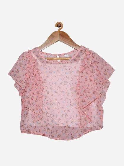 KiddoPanti
                      Peach-Coloured Floral Georgette Top