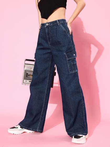 Roadster Women Deep
                        Blue High-Rise Wide Leg Fit Jeans