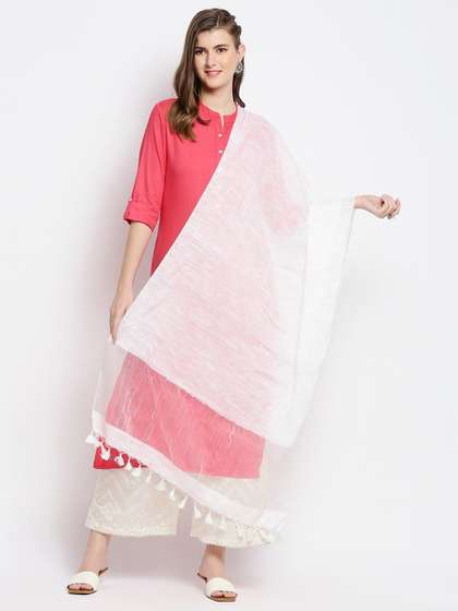Dupatta Bazaar White
                      Woven Design Linen Dupatta