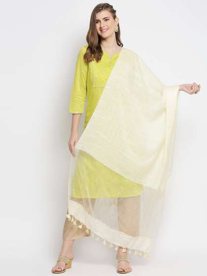 Dupatta Bazaar
                      Cream-Coloured Linen With Organza Border Dupatta