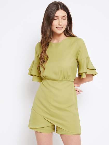 Imfashini Women
                          Lime Green Bell Sleeves Layered Jumpsuit