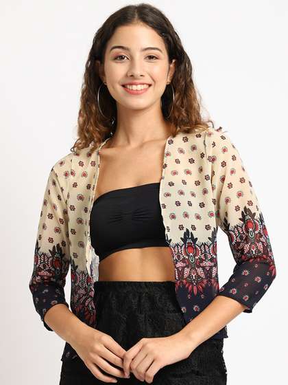 Rute Women Navy
                          Blue & Red Printed Shrug