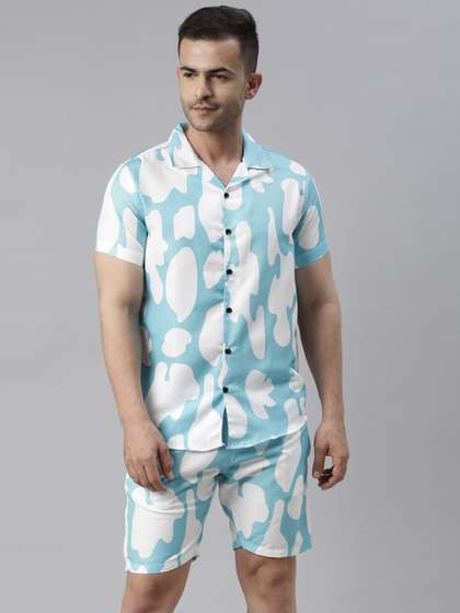 Bushirt Men Blue
                          & White Printed Night Suit