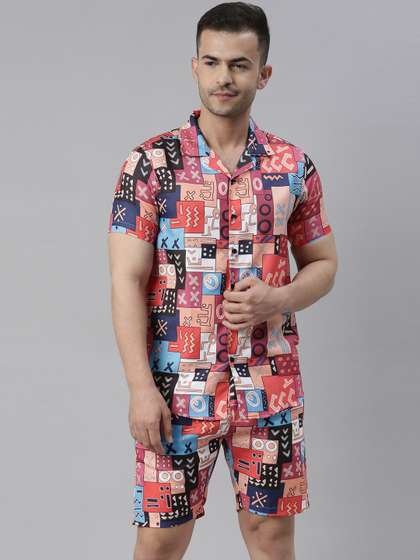 Bushirt Men Blue
                        & Red Printed Night suit