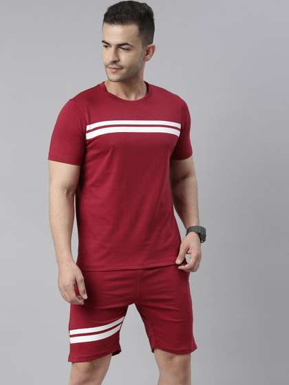 Bushirt Men Maroon
                        & White Striped Night Suit