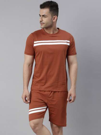 Bushirt Men Brown
                          & White Striped Pure Cotton Night suit